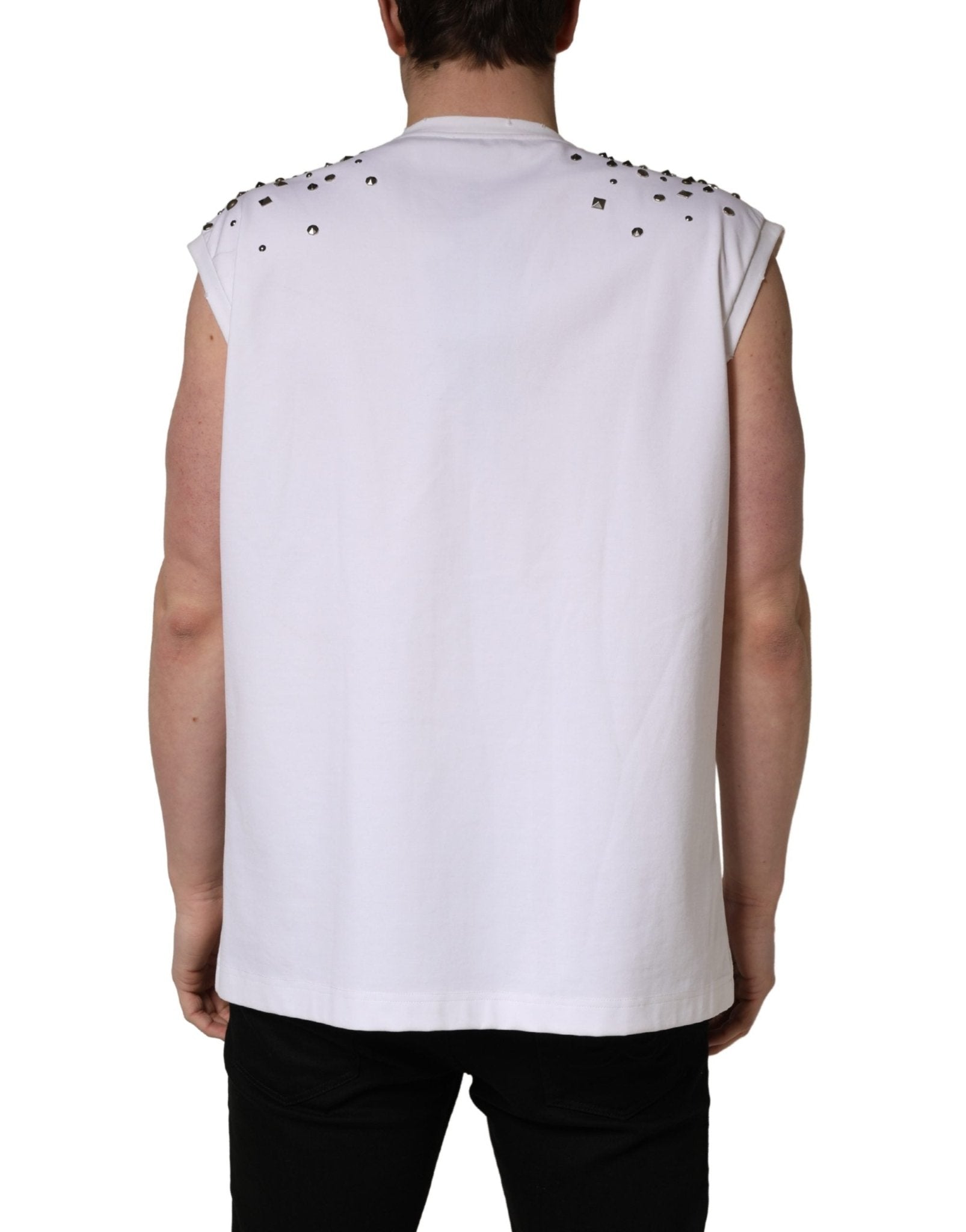 Dolce & Gabbana White Rhinestones Sleeveless Round Neck T-shirt - RIMODA