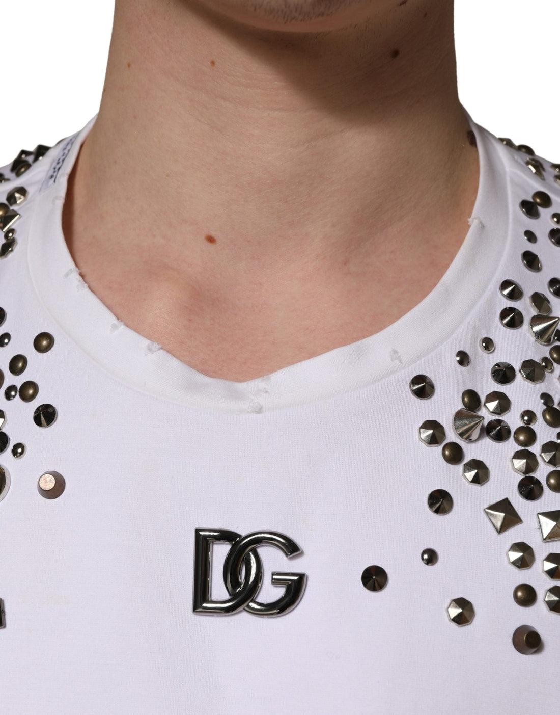 Dolce & Gabbana White Rhinestones Sleeveless Round Neck T-shirt - RIMODA