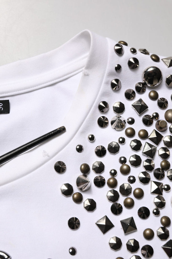 Dolce & Gabbana White Rhinestones Sleeveless Round Neck T-shirt - RIMODA