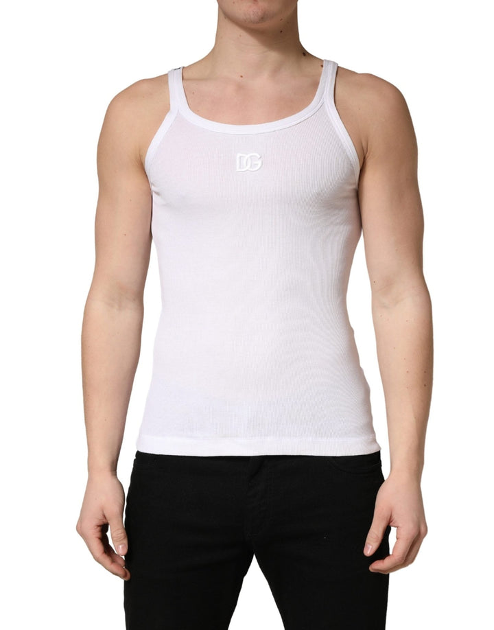 Dolce & Gabbana White Ribbed Cotton Sleeveless Tank T-shirt - RIMODA