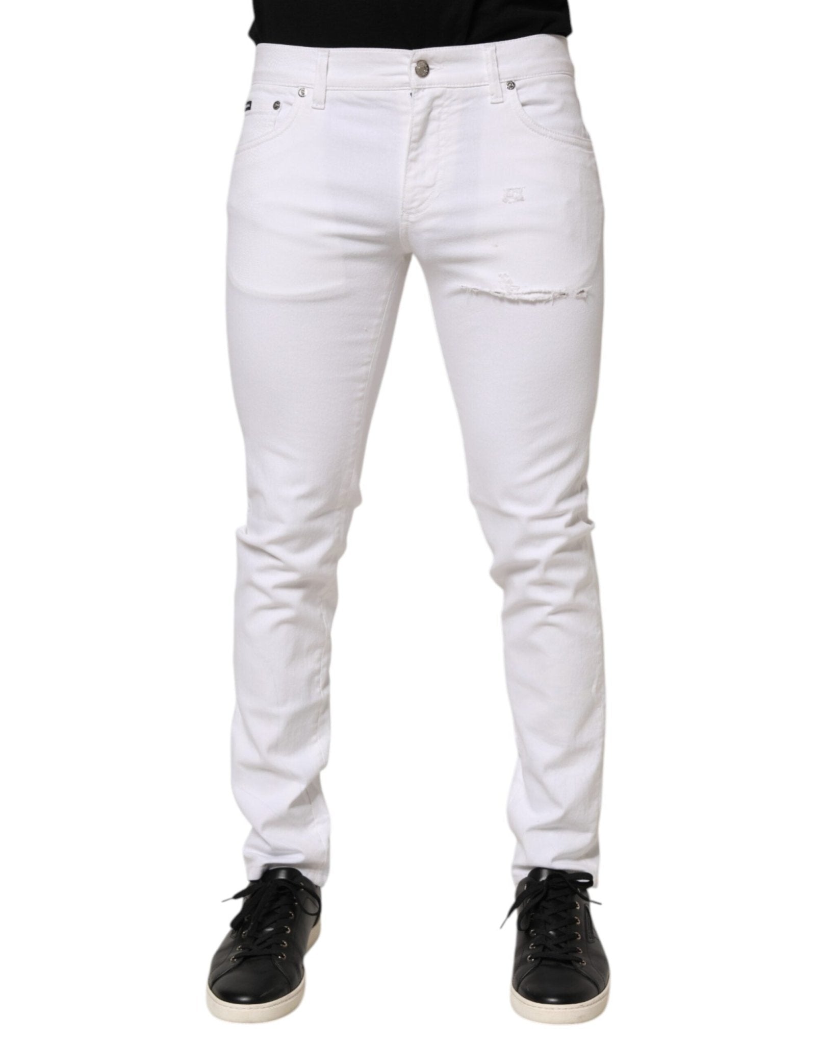 Dolce & Gabbana White Ripped Cotton Skinny Men Denim Jeans - RIMODA