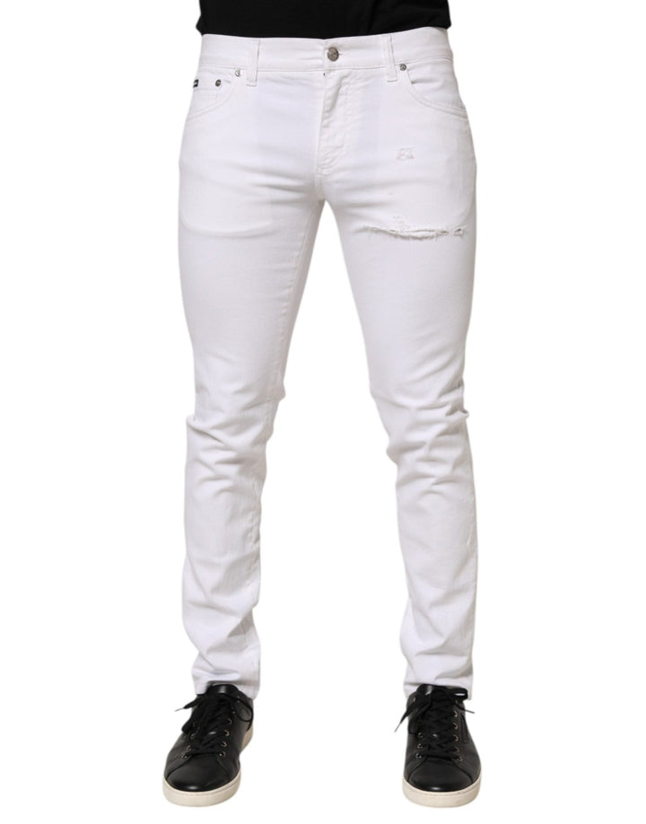 Dolce & Gabbana White Ripped Cotton Skinny Men Denim Jeans - RIMODA