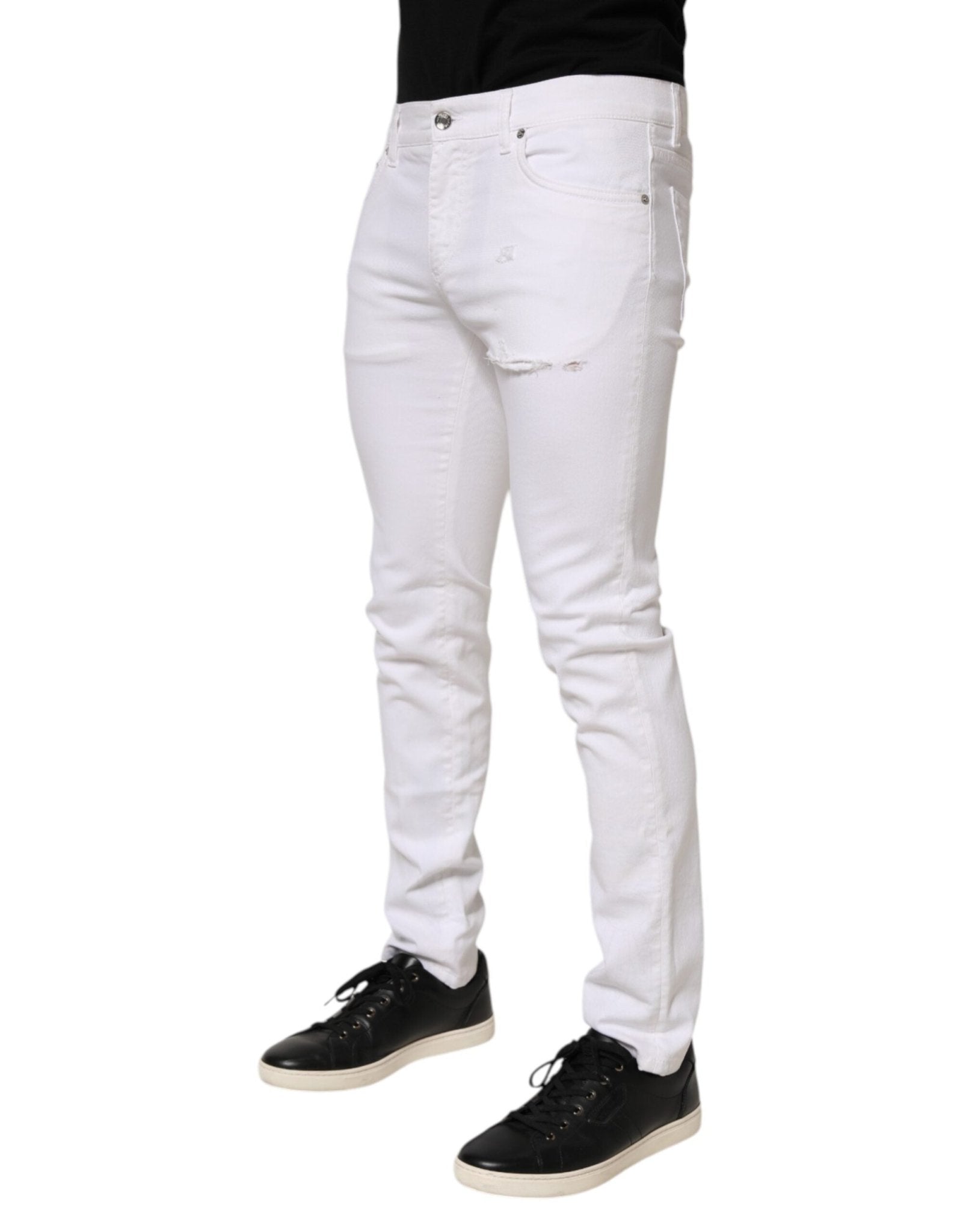 Dolce & Gabbana White Ripped Cotton Skinny Men Denim Jeans - RIMODA