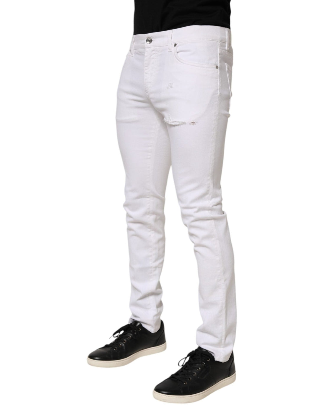 Dolce & Gabbana White Ripped Cotton Skinny Men Denim Jeans - RIMODA