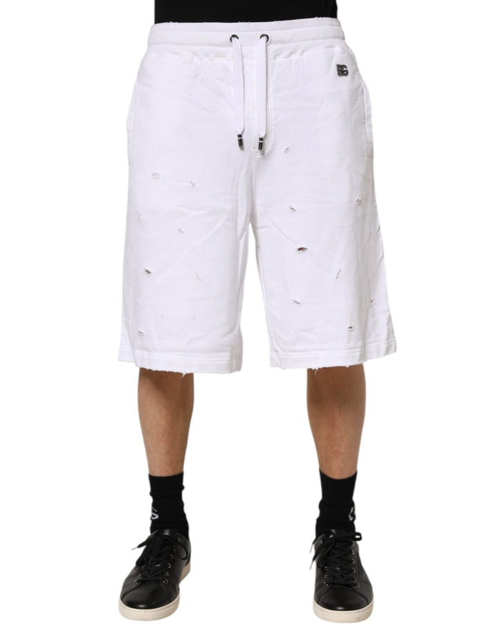 Dolce & Gabbana White Ripped Mid Waist Casual Bermuda Short - RIMODA