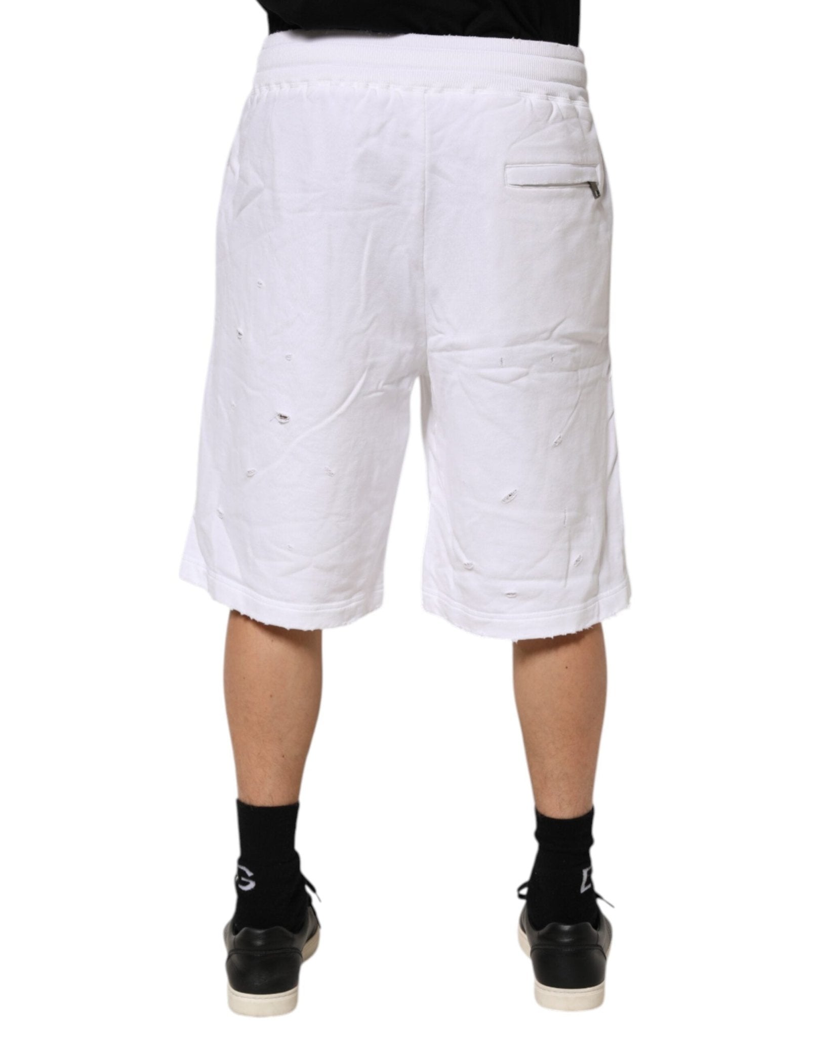 Dolce & Gabbana White Ripped Mid Waist Casual Bermuda Short - RIMODA