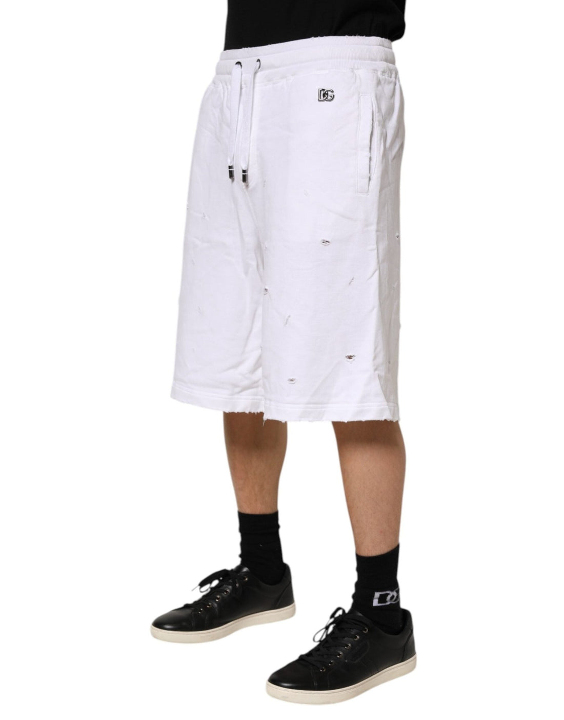 Dolce & Gabbana White Ripped Mid Waist Casual Bermuda Short - RIMODA