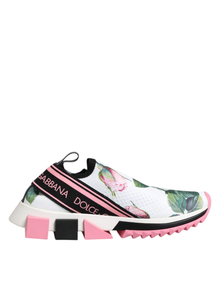 Dolce & Gabbana White Rose Print Sorrento Sneakers Shoes - RIMODA