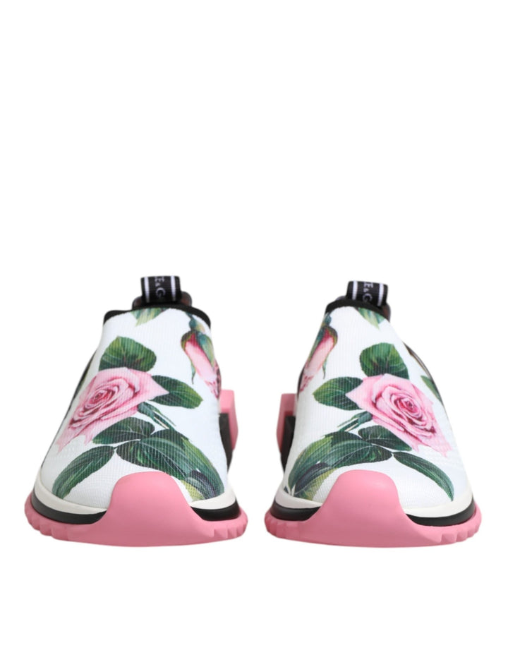 Dolce & Gabbana White Rose Print Sorrento Sneakers Shoes - RIMODA