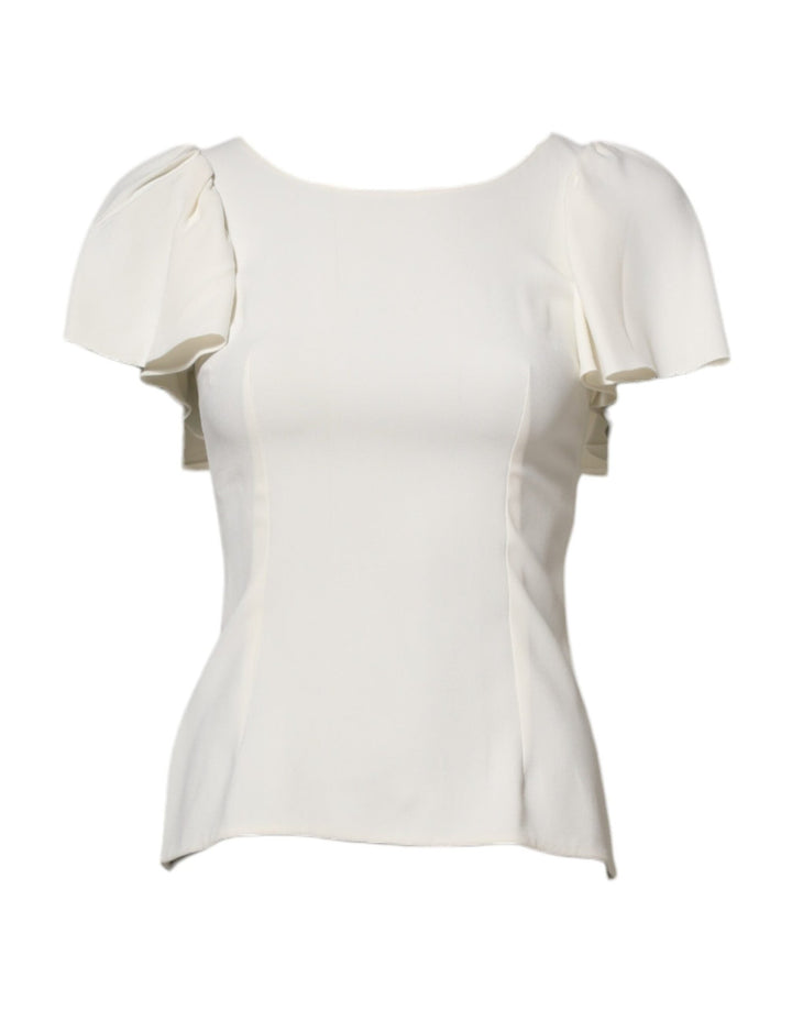 Dolce & Gabbana White Round Neck Short Sleeves Blouse Top - RIMODA