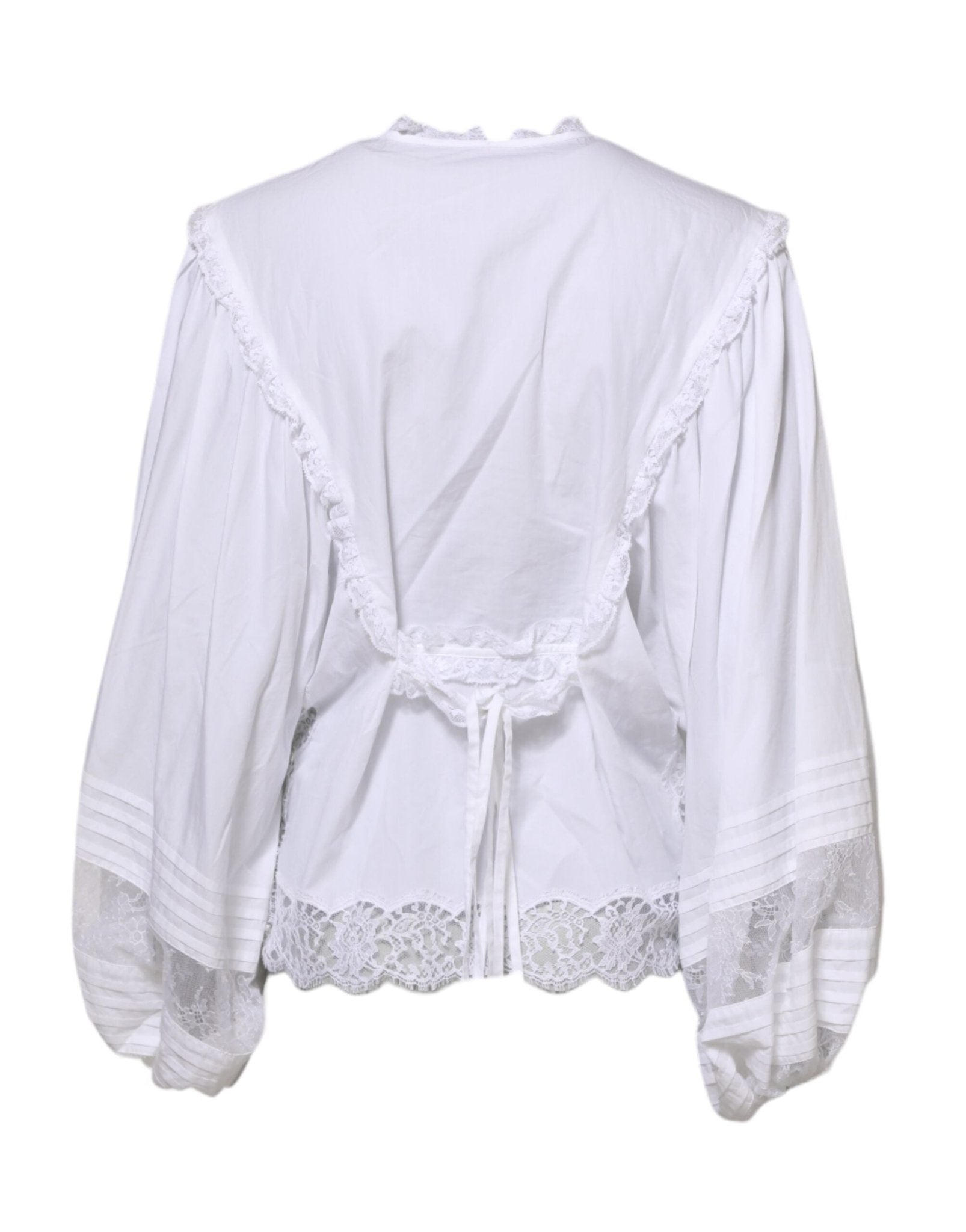 Dolce & Gabbana White Ruffled Lace Embellished Blouse Top - RIMODA