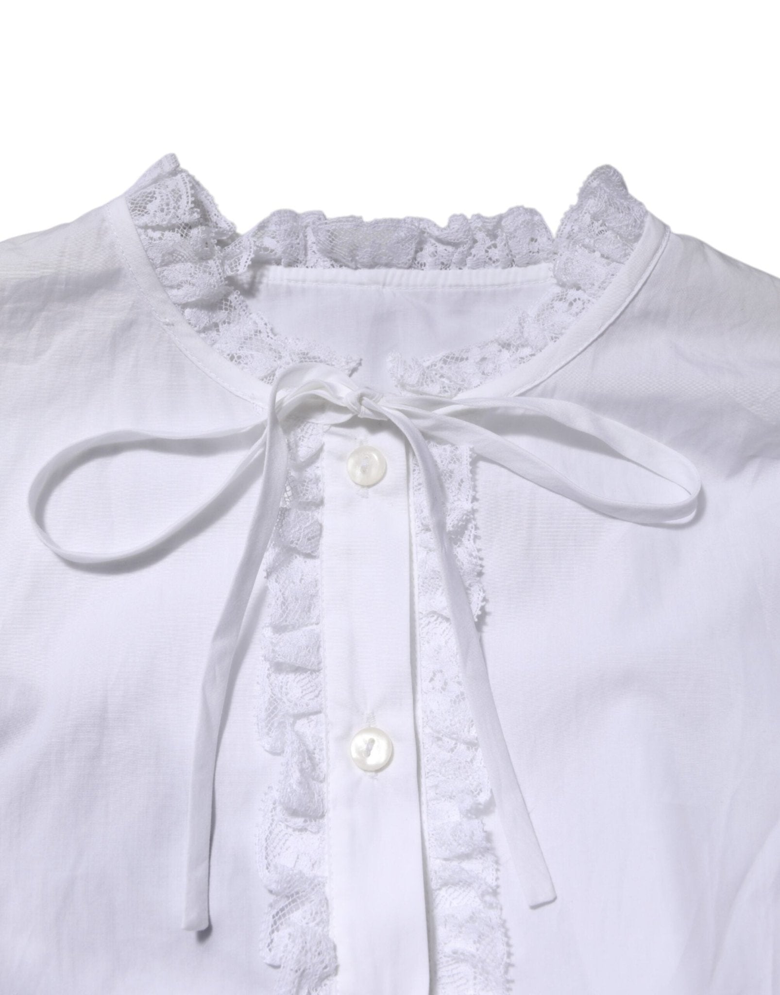 Dolce & Gabbana White Ruffled Lace Embellished Blouse Top - RIMODA