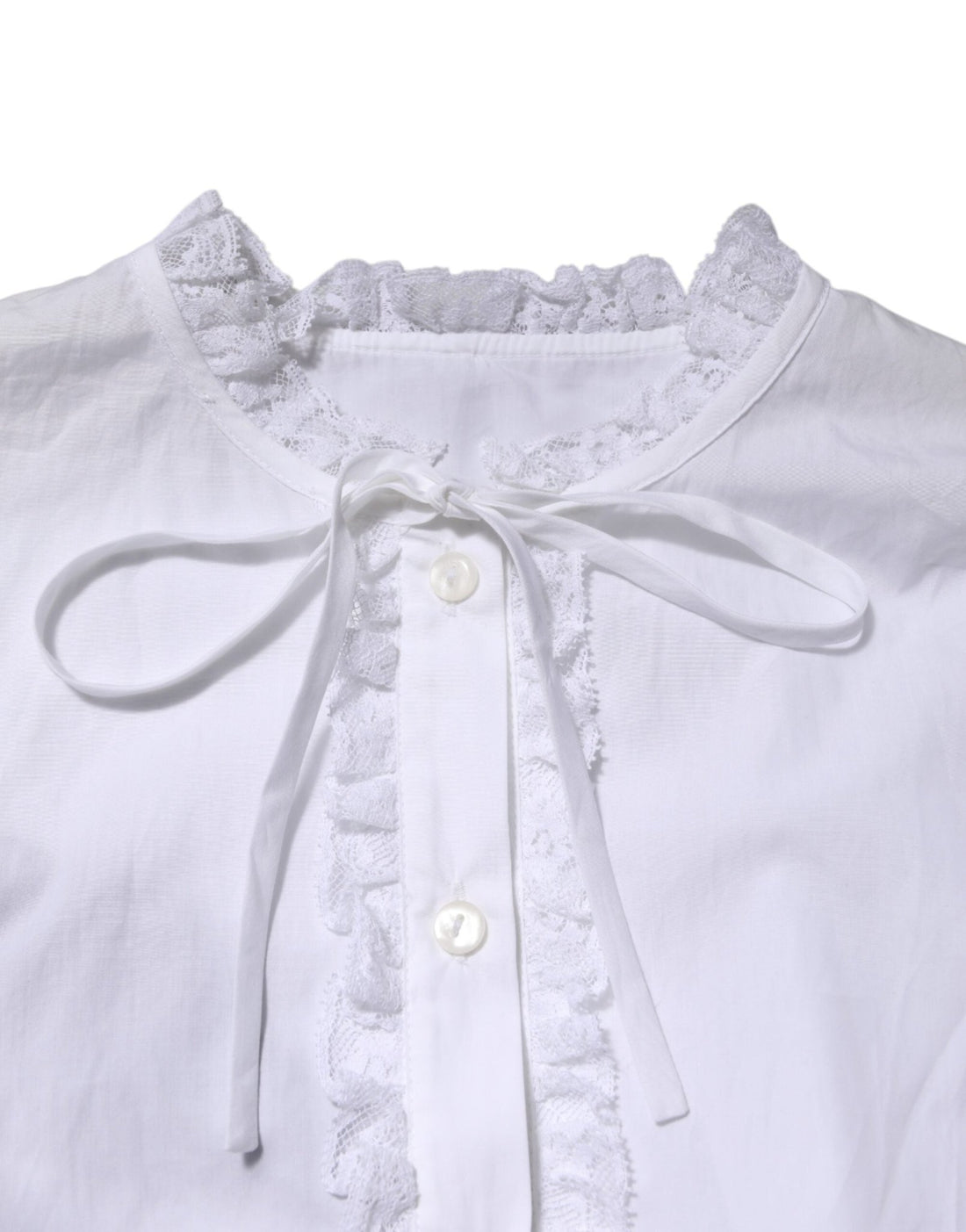 Dolce & Gabbana White Ruffled Lace Embellished Blouse Top - RIMODA