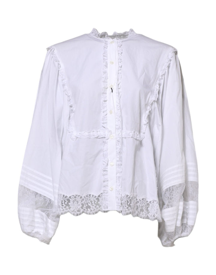 Dolce & Gabbana White Ruffled Lace Embellished Blouse Top - RIMODA