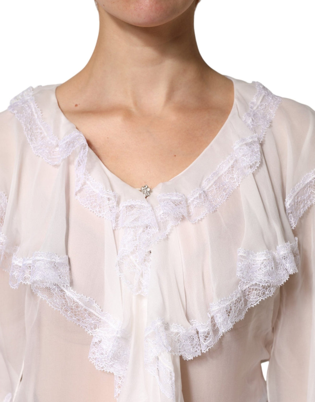 Dolce & Gabbana White Ruffles Lace Long Sleeve Blouse Top - RIMODA