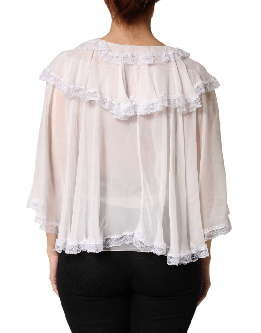 Dolce & Gabbana White Ruffles Lace Long Sleeve Blouse Top - RIMODA