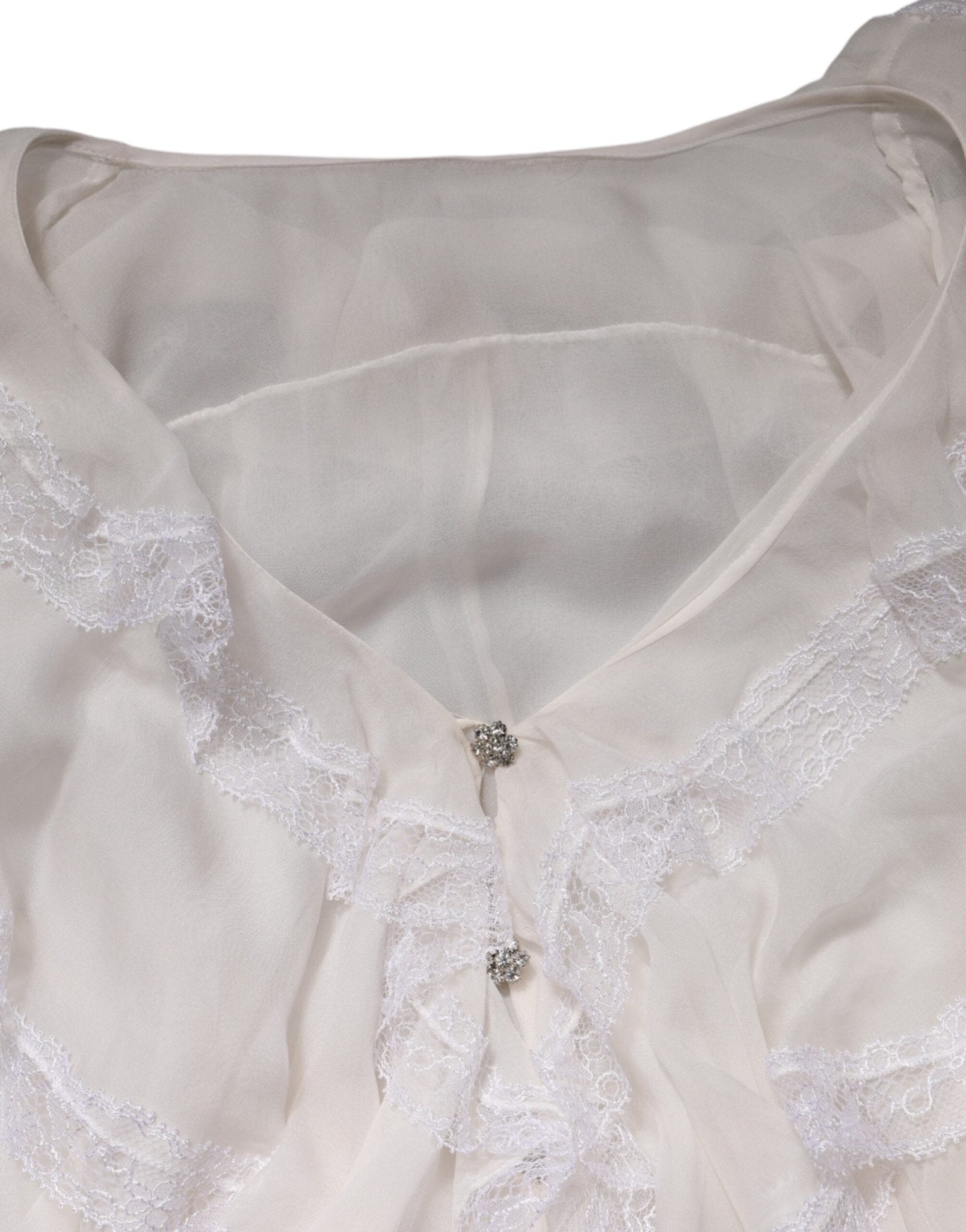 Dolce & Gabbana White Ruffles Lace Long Sleeve Blouse Top - RIMODA