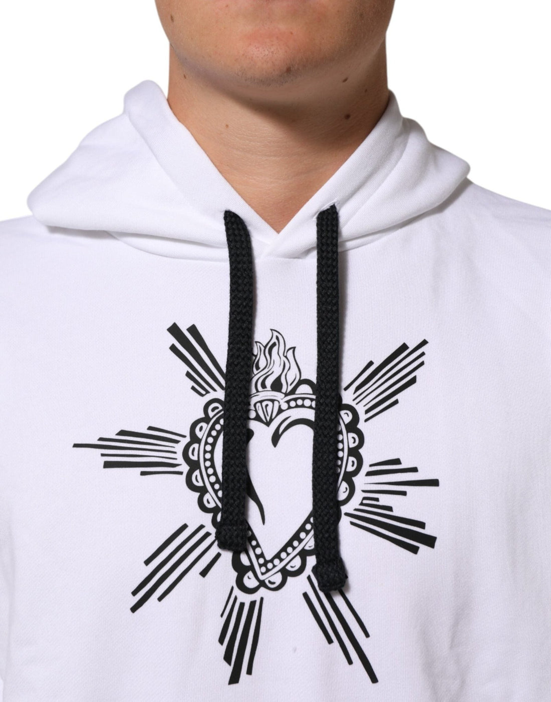 Dolce & Gabbana White Sacred Heart Hooded Sweatshirt Sweater - RIMODA
