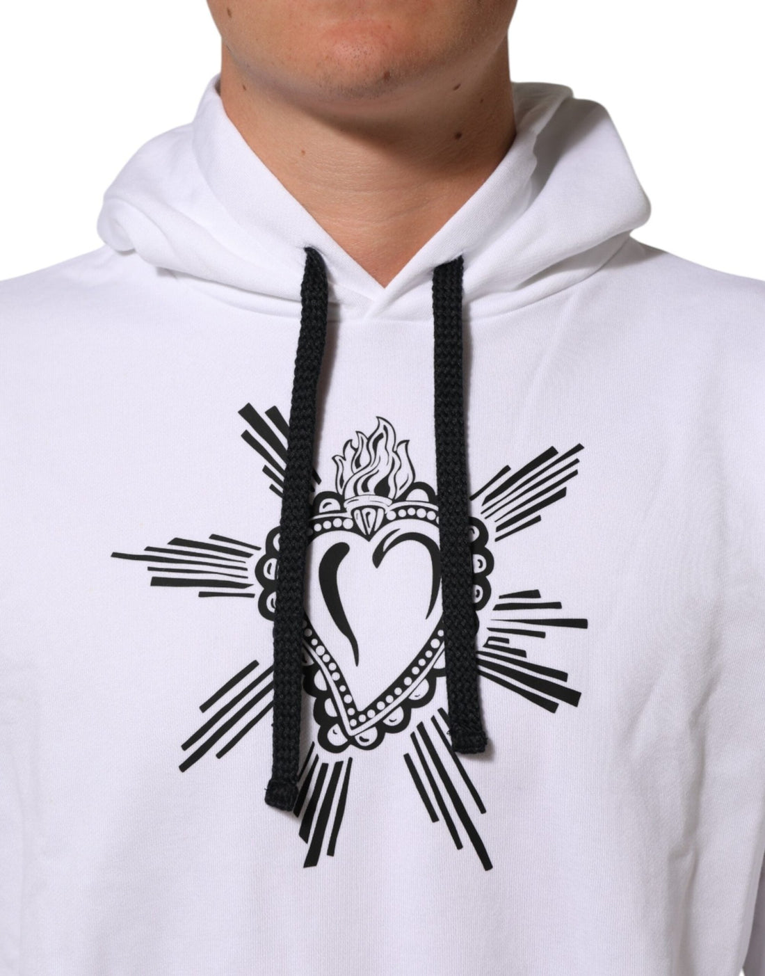 Dolce & Gabbana White Sacred Heart Hooded Sweatshirt Sweater - RIMODA