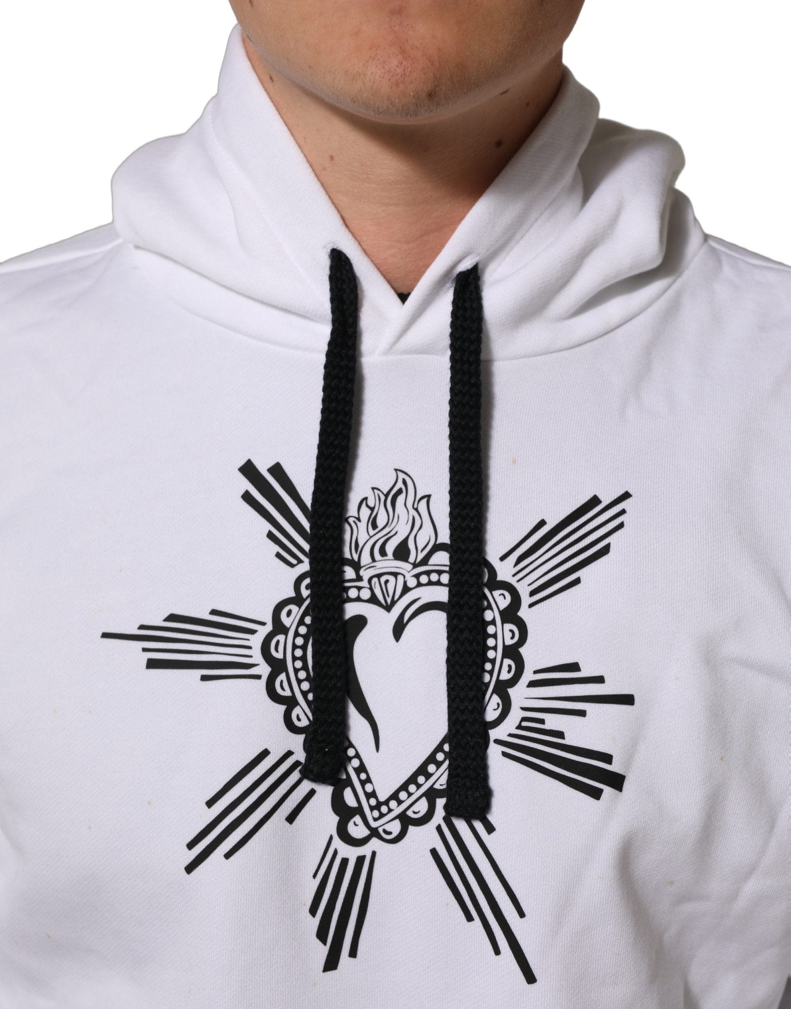 Dolce & Gabbana White Sacred Heart Hooded Sweatshirt Sweater - RIMODA