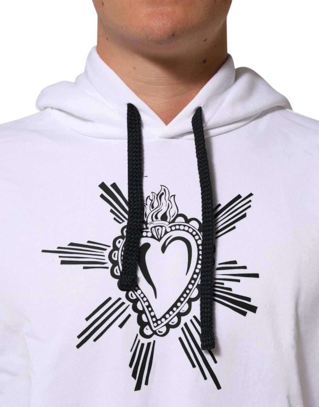 Dolce & Gabbana White Sacred Heart Hooded Sweatshirt Sweater - RIMODA