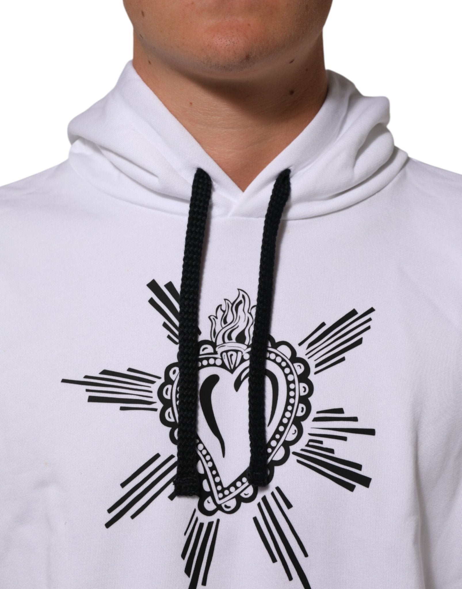 Dolce & Gabbana White Sacred Heart Hooded Sweatshirt Sweater - RIMODA