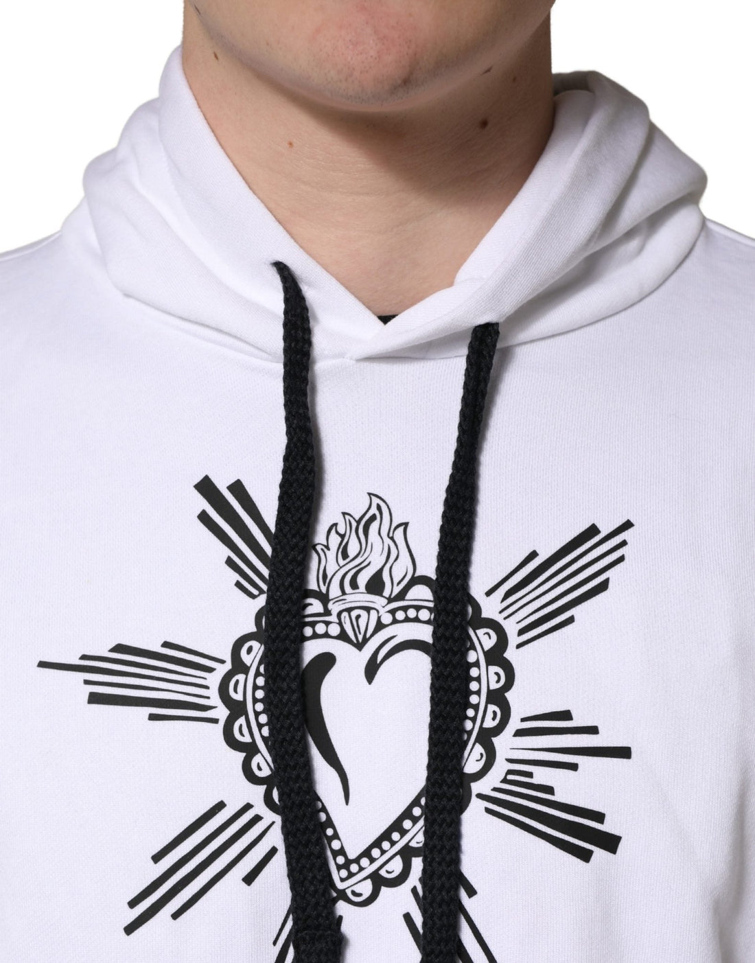 Dolce & Gabbana White Sacred Heart Hooded Sweatshirt Sweater - RIMODA