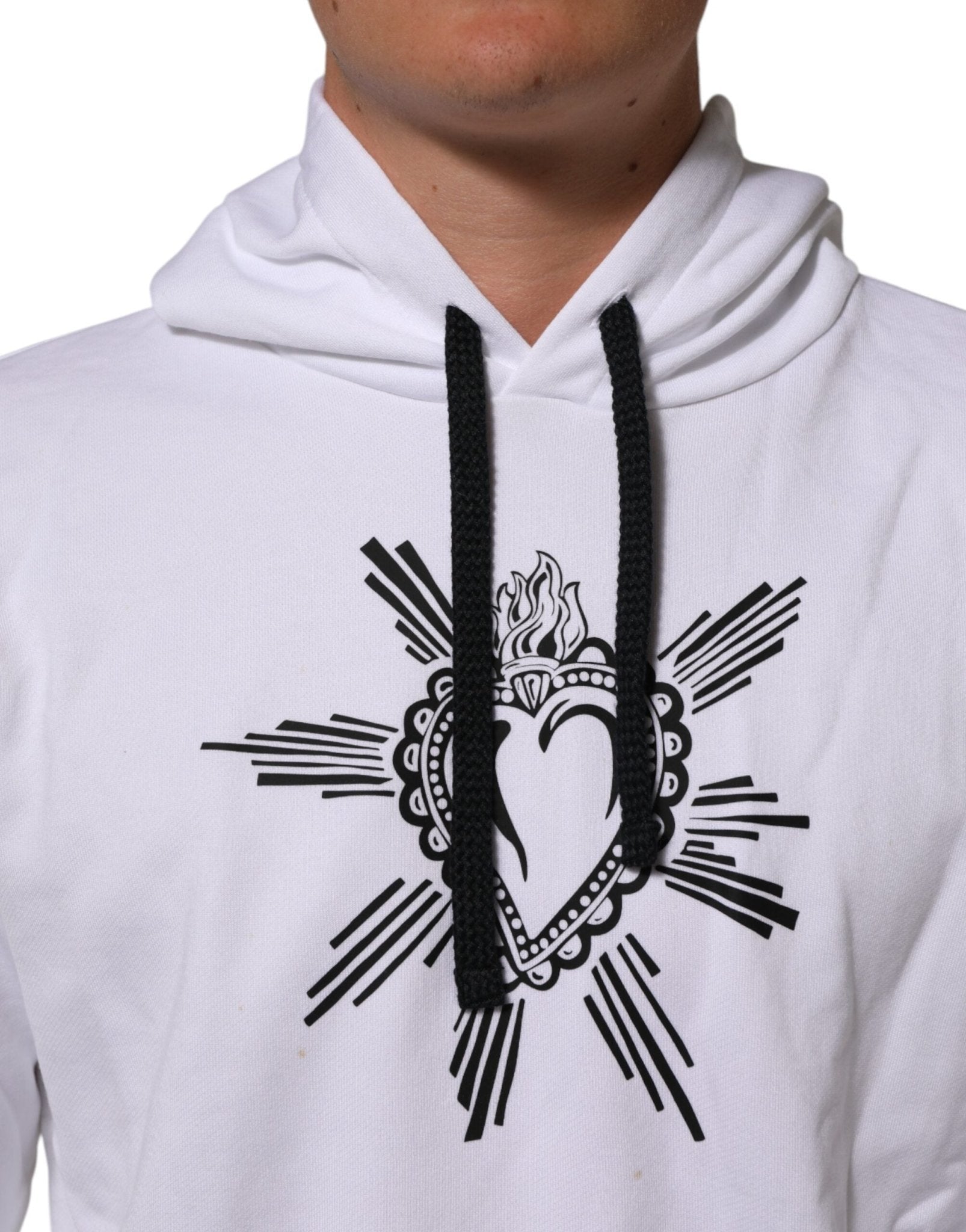 Dolce & Gabbana White Sacred Heart Hooded Sweatshirt Sweater - RIMODA
