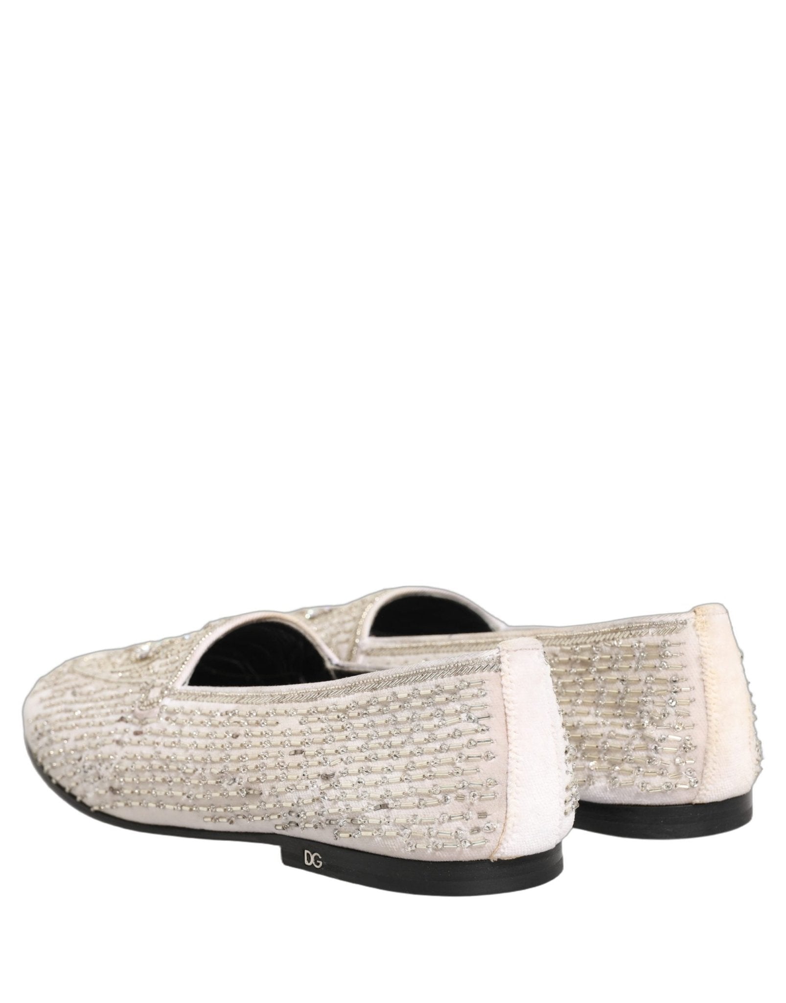 Dolce & Gabbana White Satin Embellished Dress Loafers Shoes - RIMODA