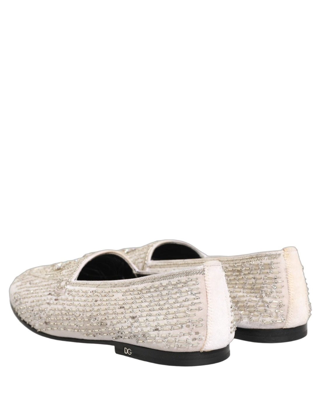 Dolce & Gabbana White Satin Embellished Dress Loafers Shoes - RIMODA