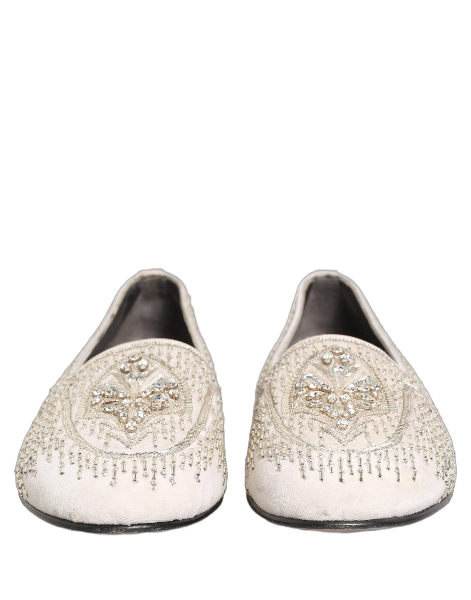 Dolce & Gabbana White Satin Embellished Dress Loafers Shoes - RIMODA