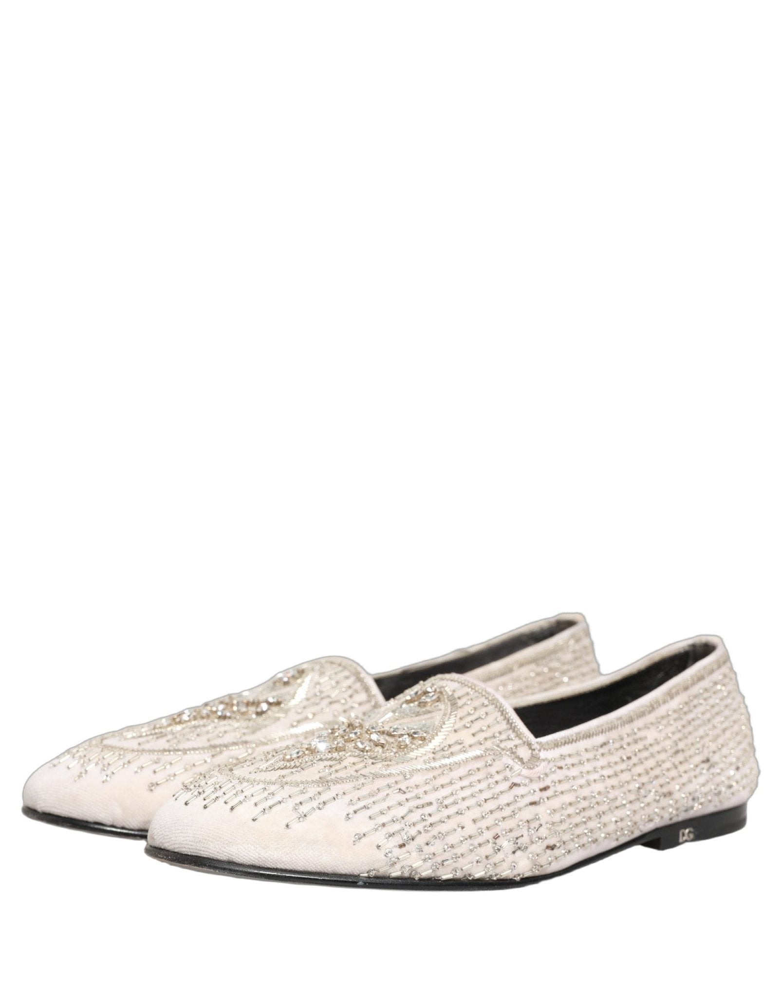 Dolce & Gabbana White Satin Embellished Dress Loafers Shoes - RIMODA