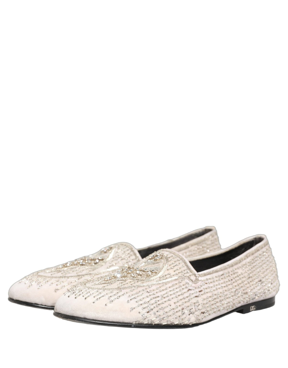 Dolce & Gabbana White Satin Embellished Dress Loafers Shoes - RIMODA
