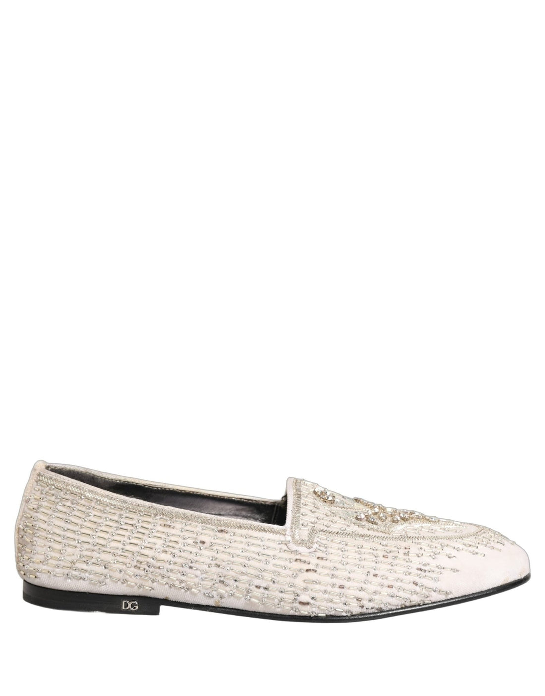 Dolce & Gabbana White Satin Embellished Dress Loafers Shoes - RIMODA