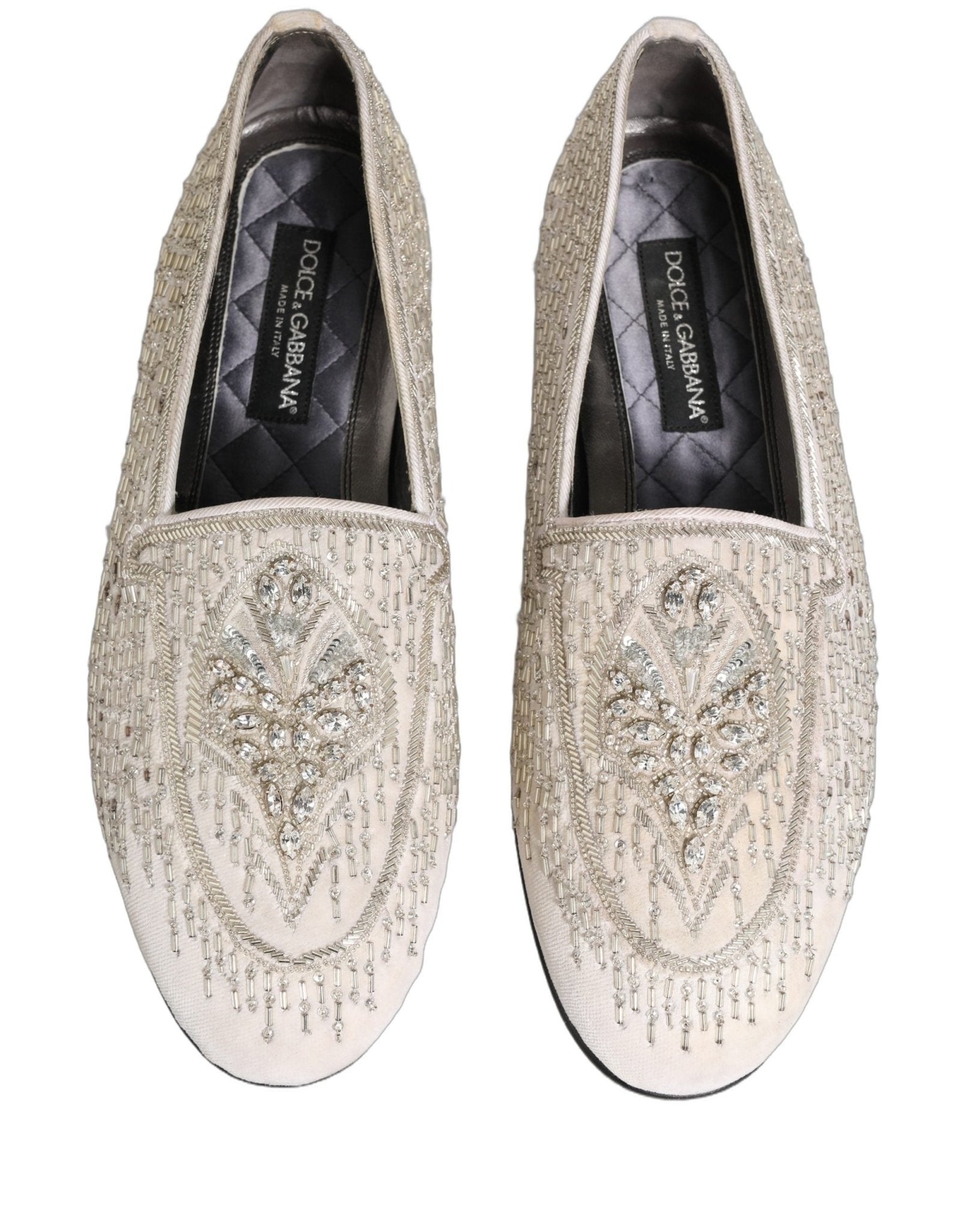 Dolce & Gabbana White Satin Embellished Dress Loafers Shoes - RIMODA