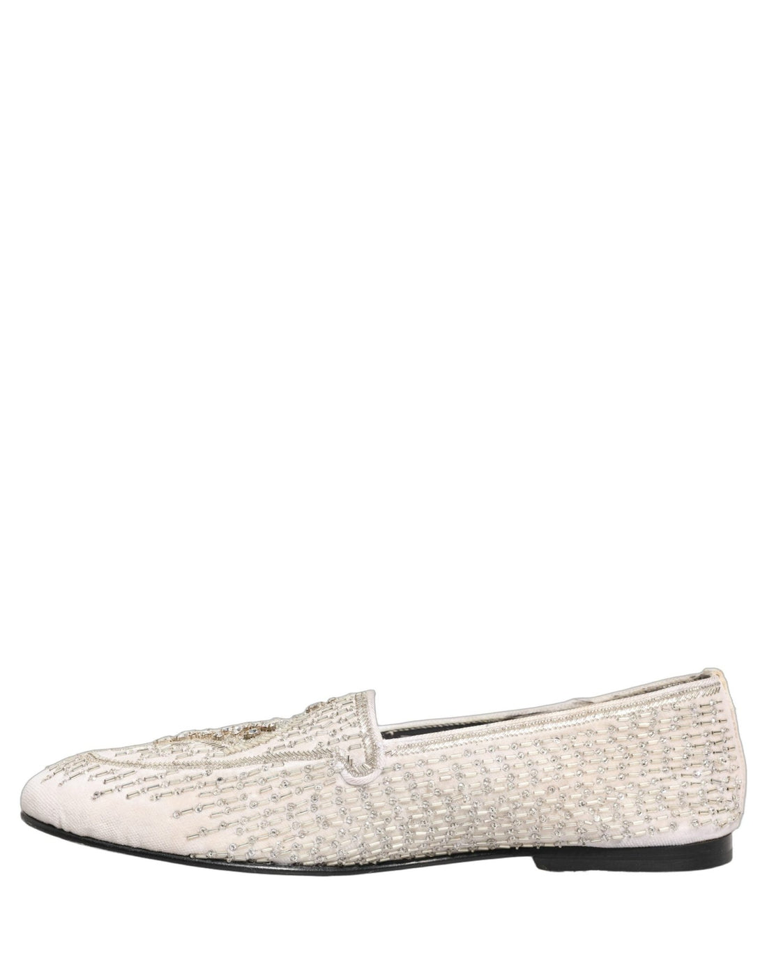 Dolce & Gabbana White Satin Embellished Dress Loafers Shoes - RIMODA