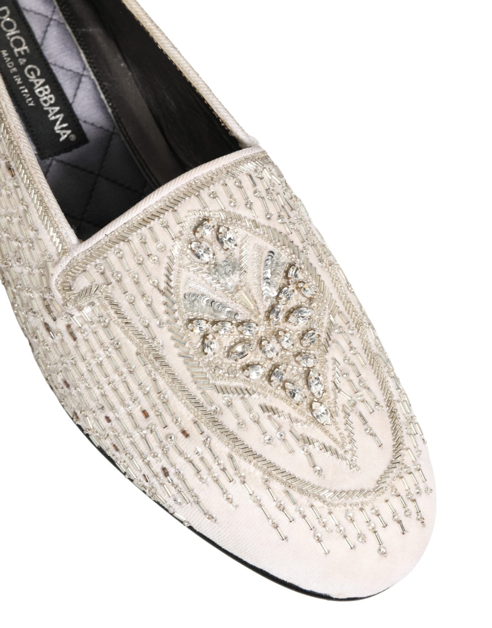 Dolce & Gabbana White Satin Embellished Dress Loafers Shoes - RIMODA
