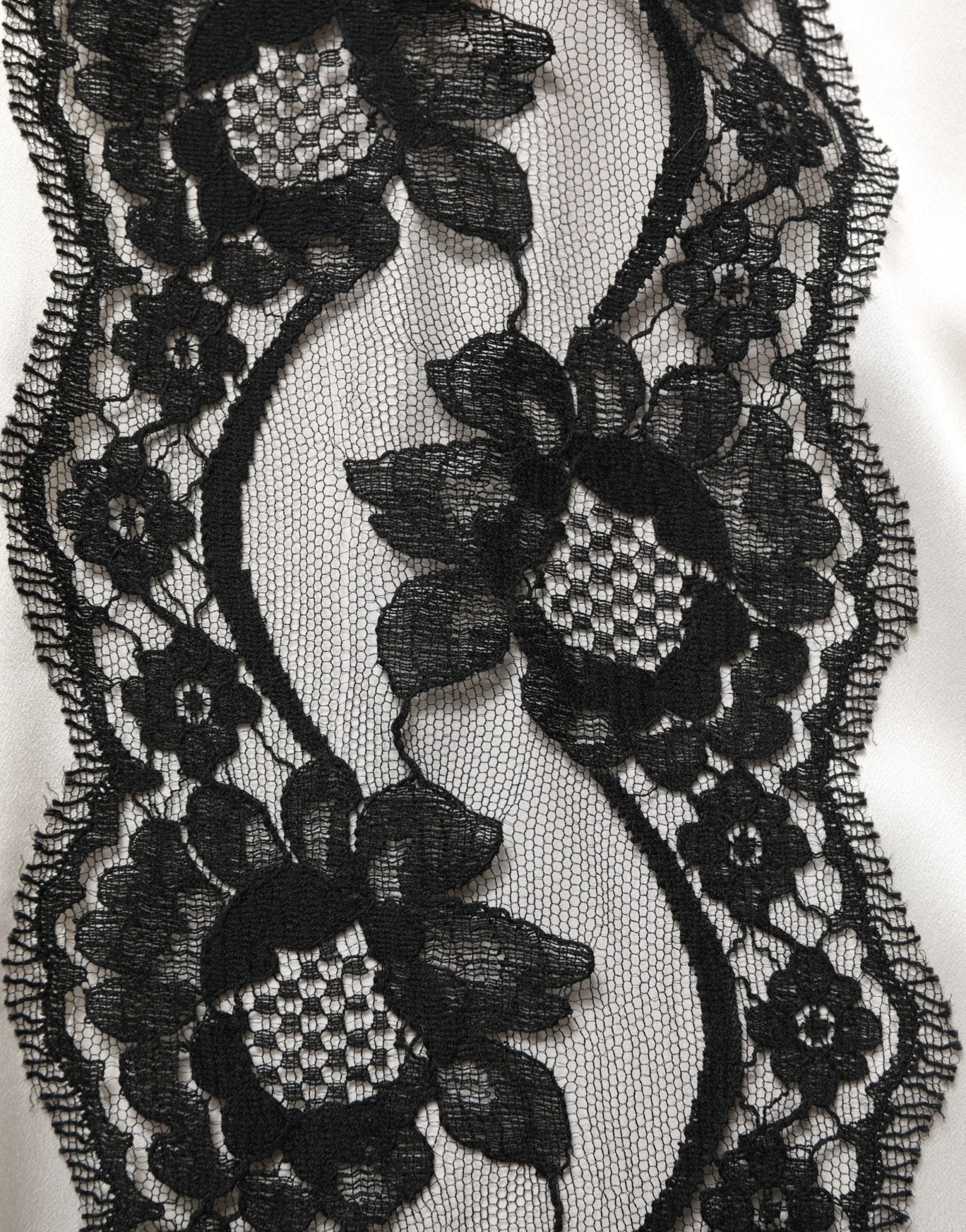 Dolce & Gabbana White satin Lace Trim LOng Sleeves Blouse Top - RIMODA