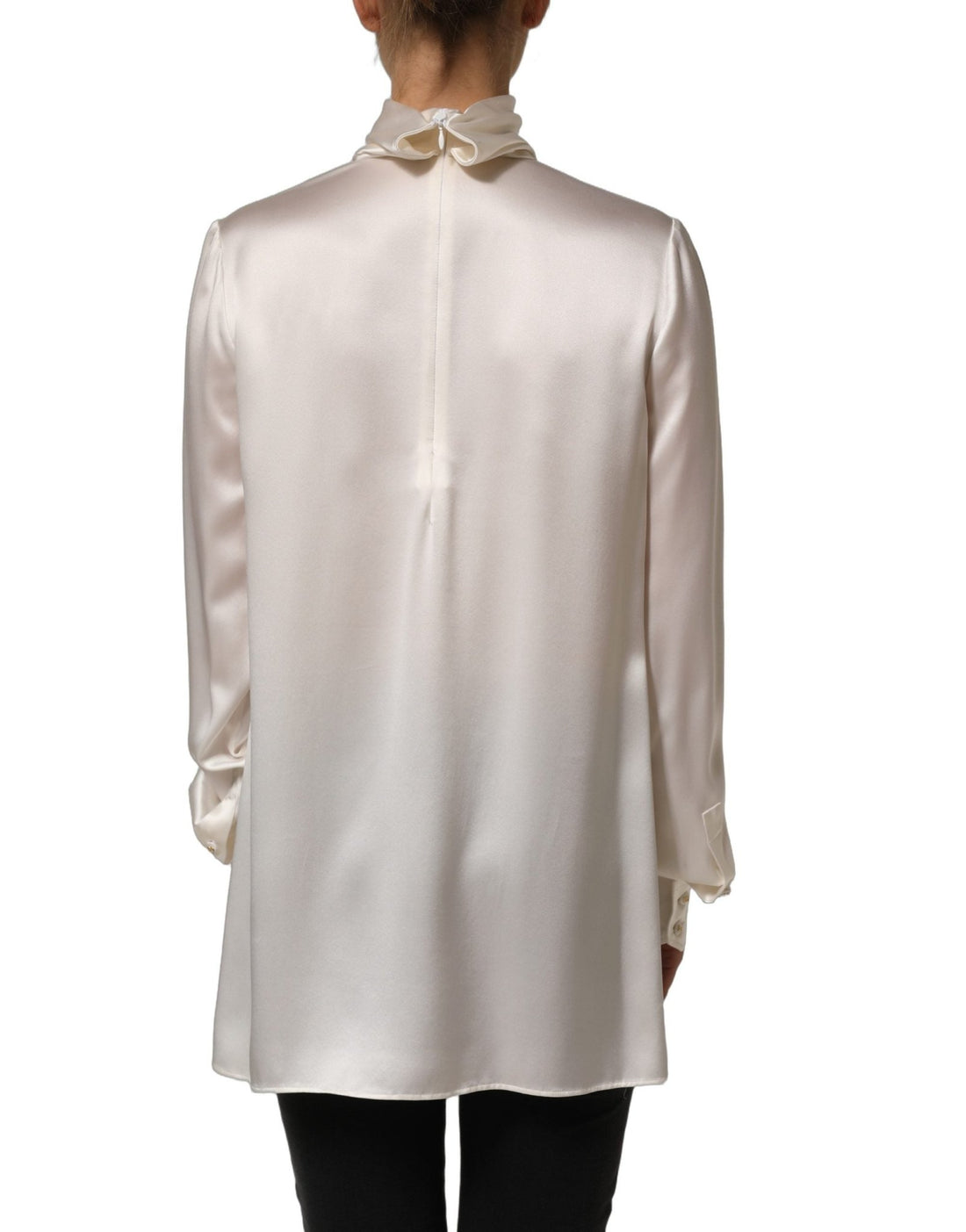 Dolce & Gabbana White satin Lace Trim LOng Sleeves Blouse Top - RIMODA