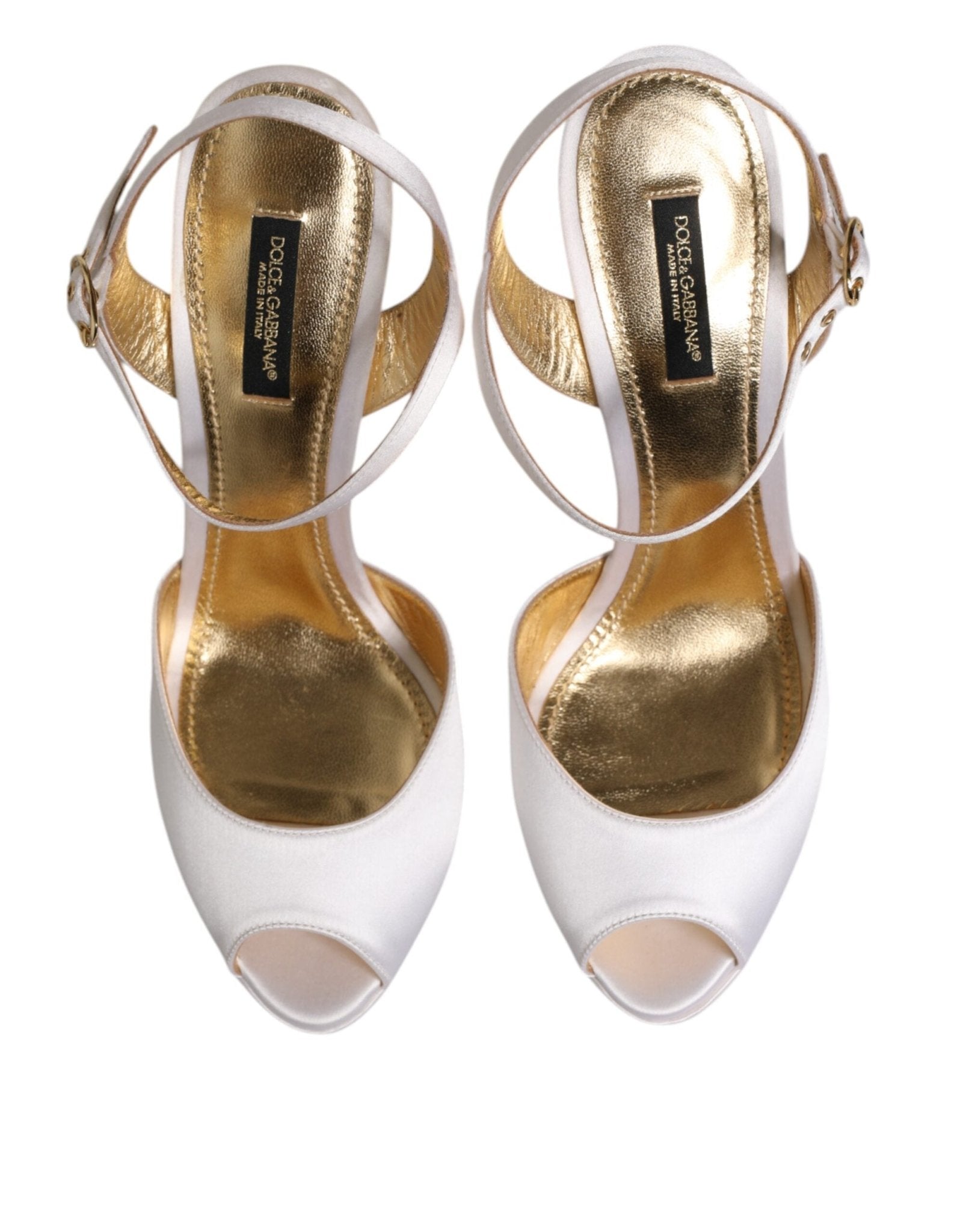 Dolce & Gabbana White Satin Platform Heels Sandals Shoes - RIMODA