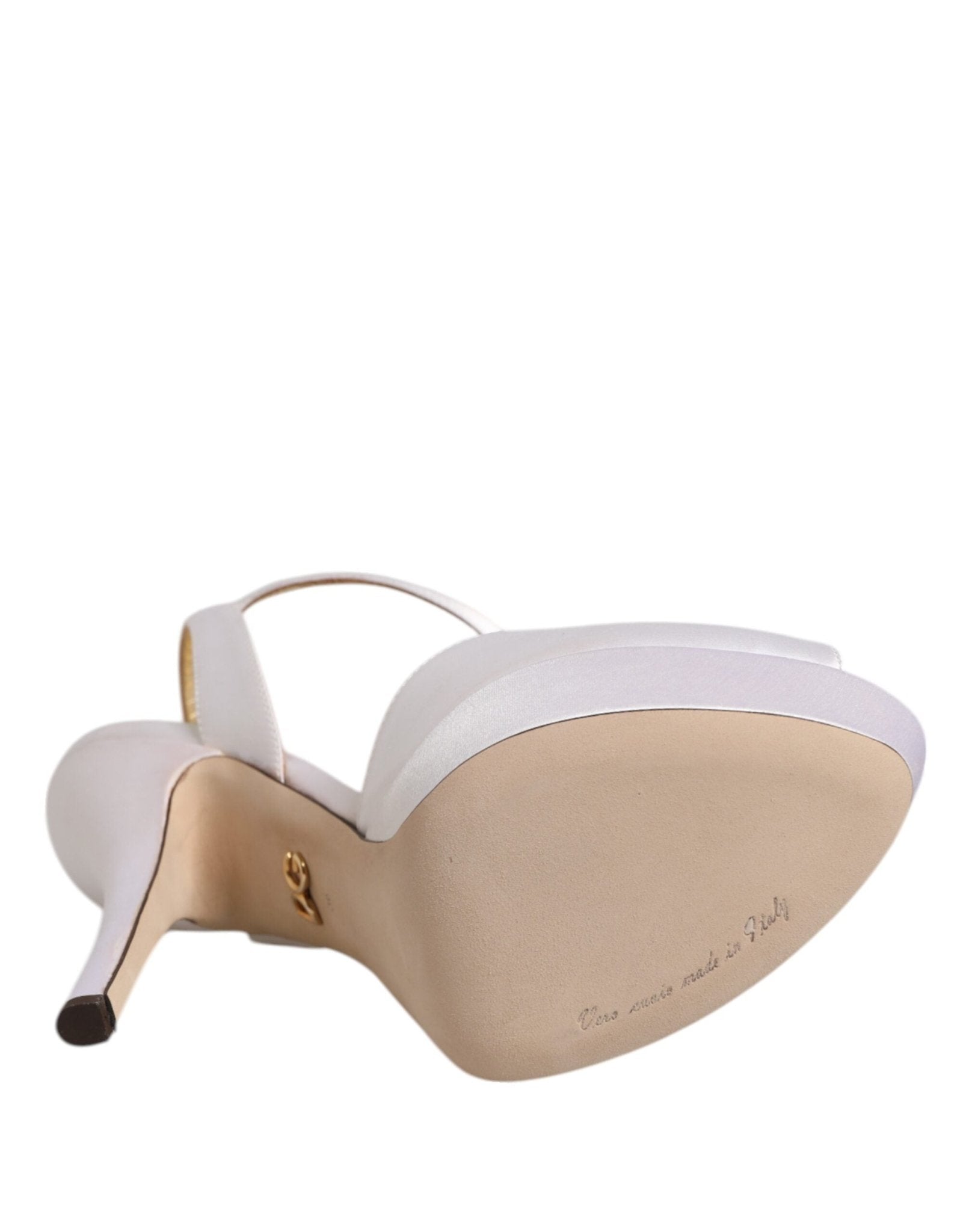 Dolce & Gabbana White Satin Platform Heels Sandals Shoes - RIMODA