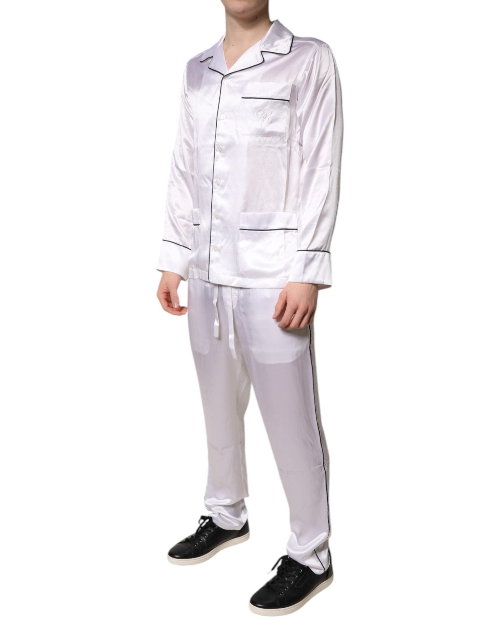 Dolce & Gabbana White Satin Silk Men Pajama Set Sleepwear - RIMODA