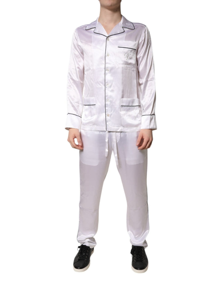 Dolce & Gabbana White Satin Silk Men Pajama Set Sleepwear - RIMODA