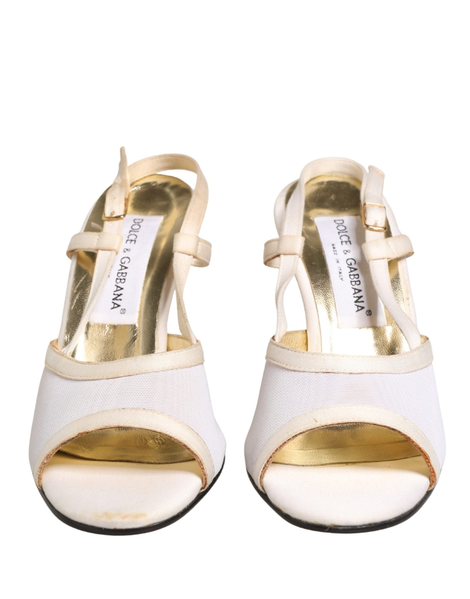 Dolce & Gabbana White Satin Slingback Heels Pumps Shoes - RIMODA