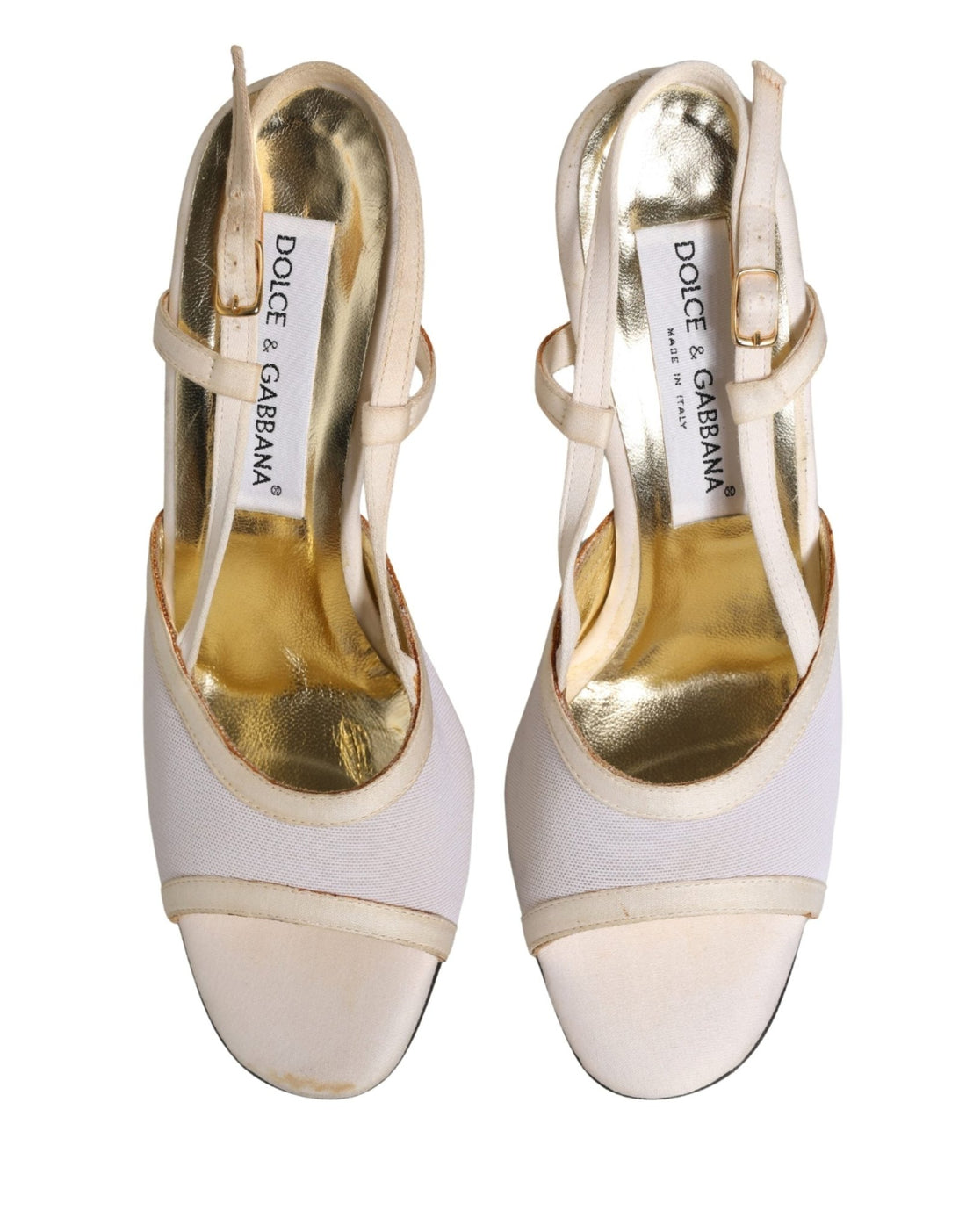 Dolce & Gabbana White Satin Slingback Heels Pumps Shoes - RIMODA