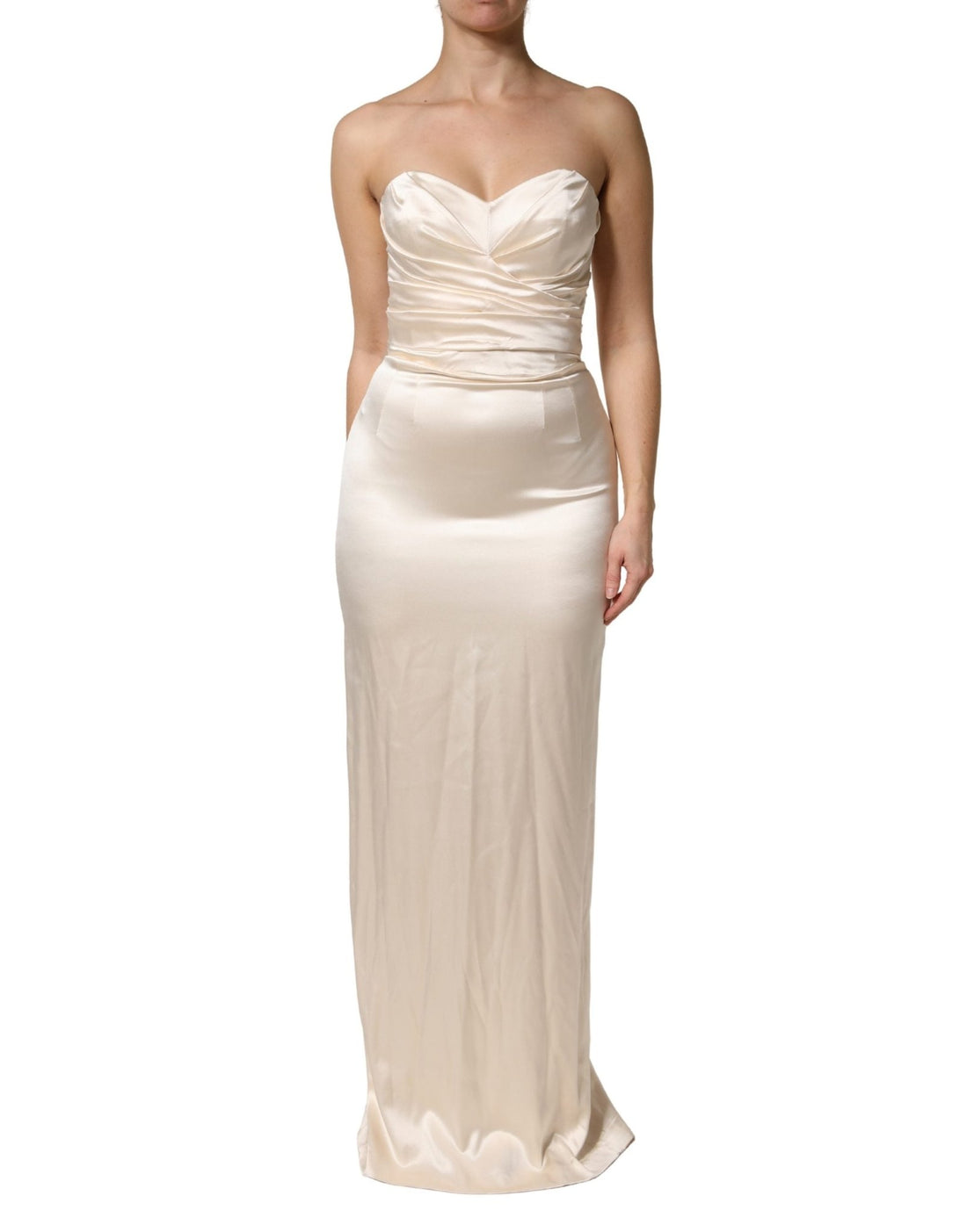 Dolce & Gabbana White Satin Strapless Sheath Maxi Dress - RIMODA