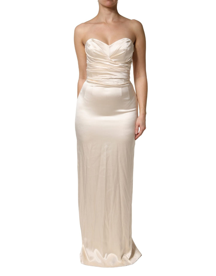 Dolce & Gabbana White Satin Strapless Sheath Maxi Dress - RIMODA