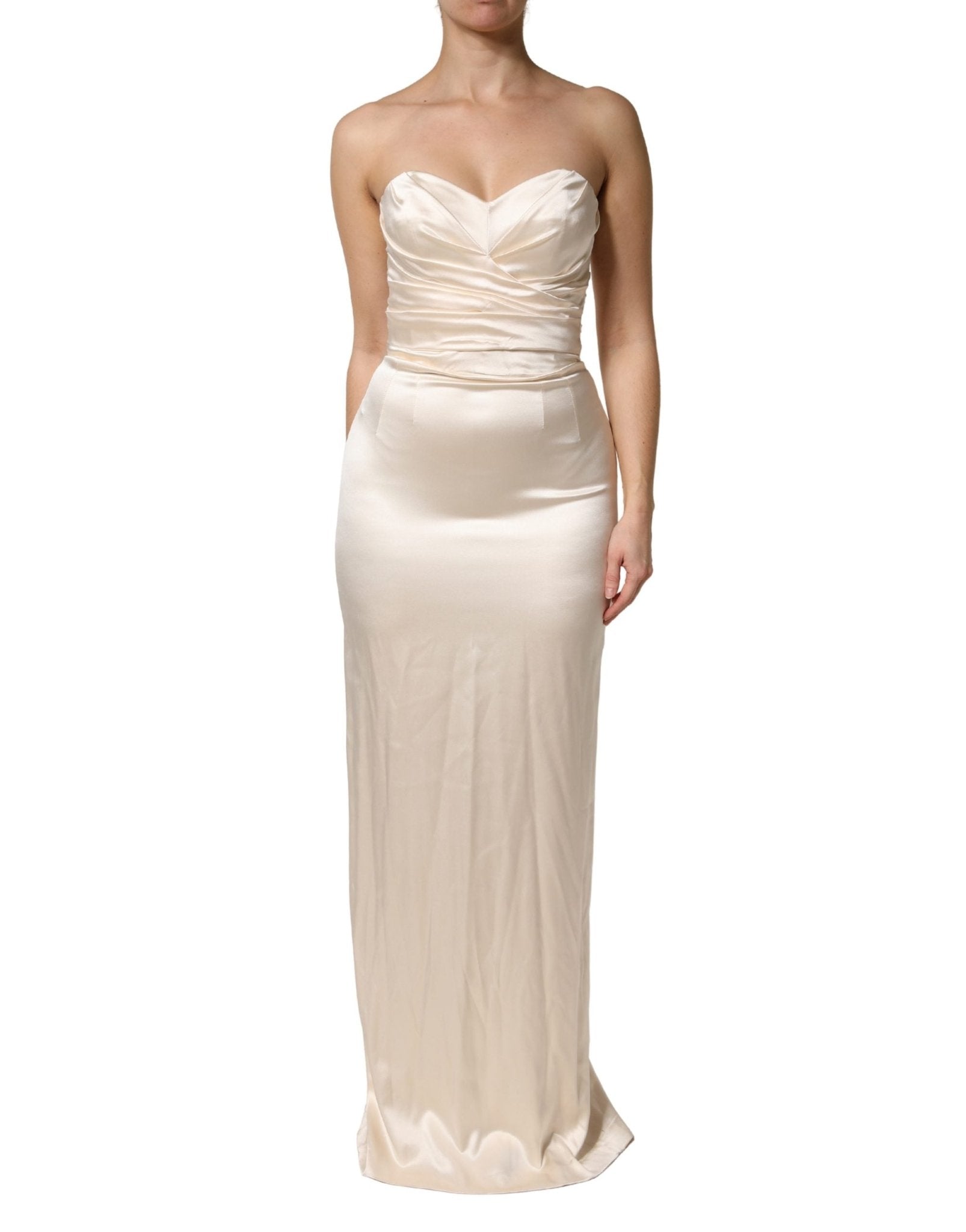 Dolce & Gabbana White Satin Strapless Sheath Maxi Dress - RIMODA