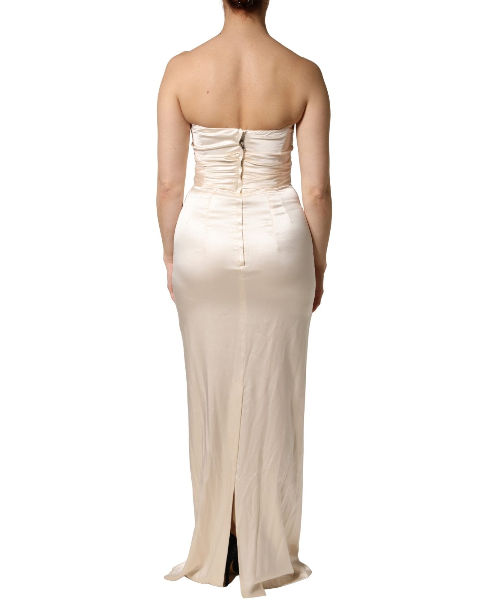 Dolce & Gabbana White Satin Strapless Sheath Maxi Dress - RIMODA