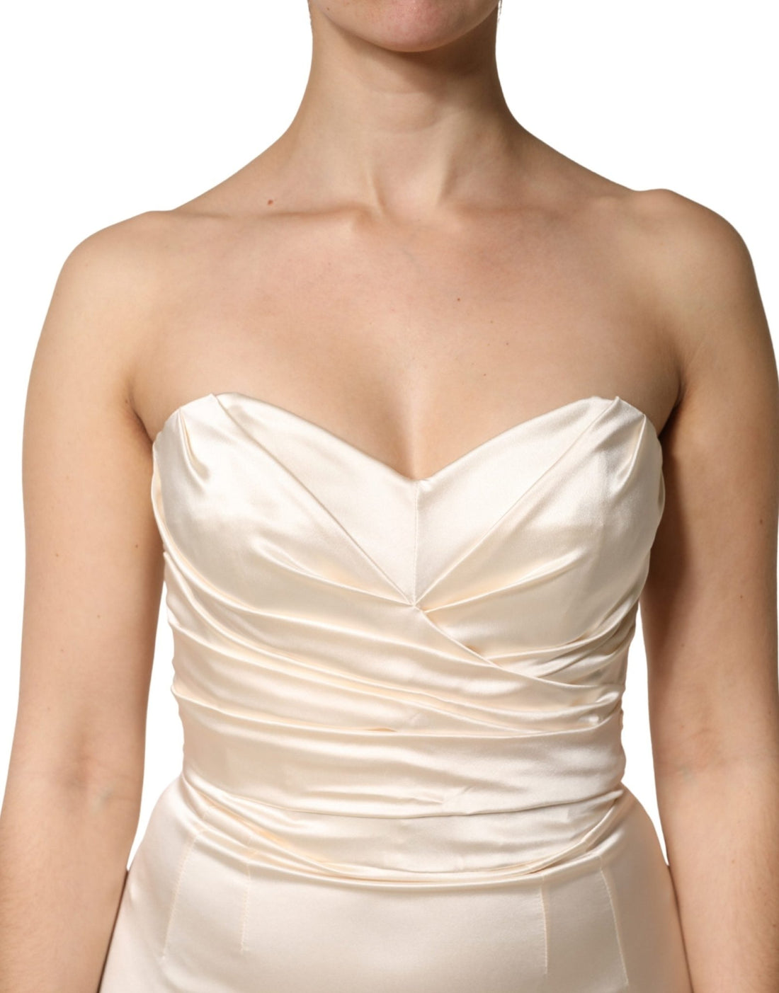 Dolce & Gabbana White Satin Strapless Sheath Maxi Dress - RIMODA